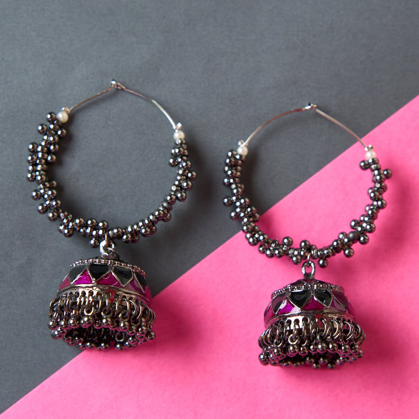 Moonstruck Oxidised Hoops Fashion Earrings For Women (Pink) - www.MoonstruckINC.com