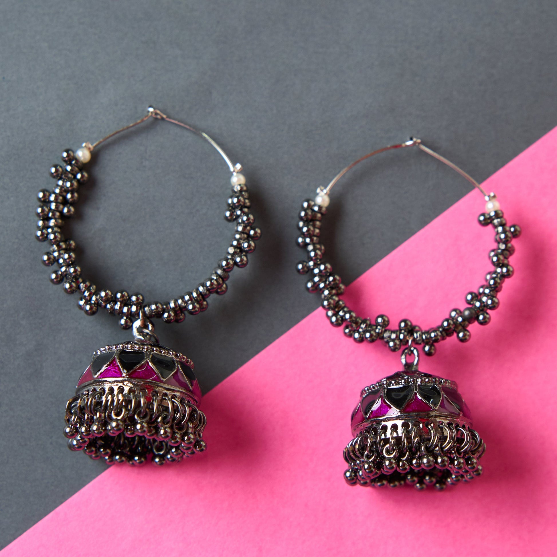 Moonstruck Oxidised Hoops Fashion Earrings For Women (Pink) - www.MoonstruckINC.com