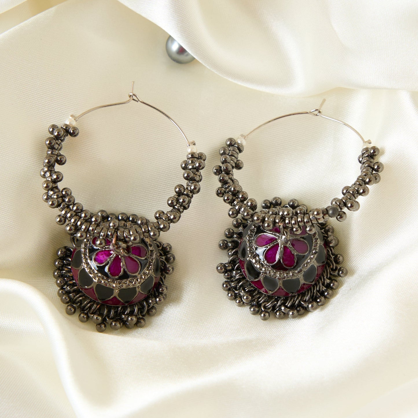 Moonstruck Oxidised Hoops Fashion Earrings For Women (Pink and Black) - www.MoonstruckINC.com