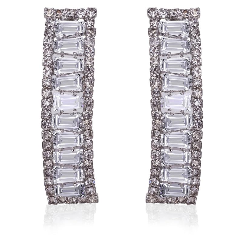 Moonstruck Fashion Jewellery Silver Long Stud Earrings with Cubic Zirconia - Sparkling Hoop Earrings for Women, Perfect for Weddings, Parties, Gifts