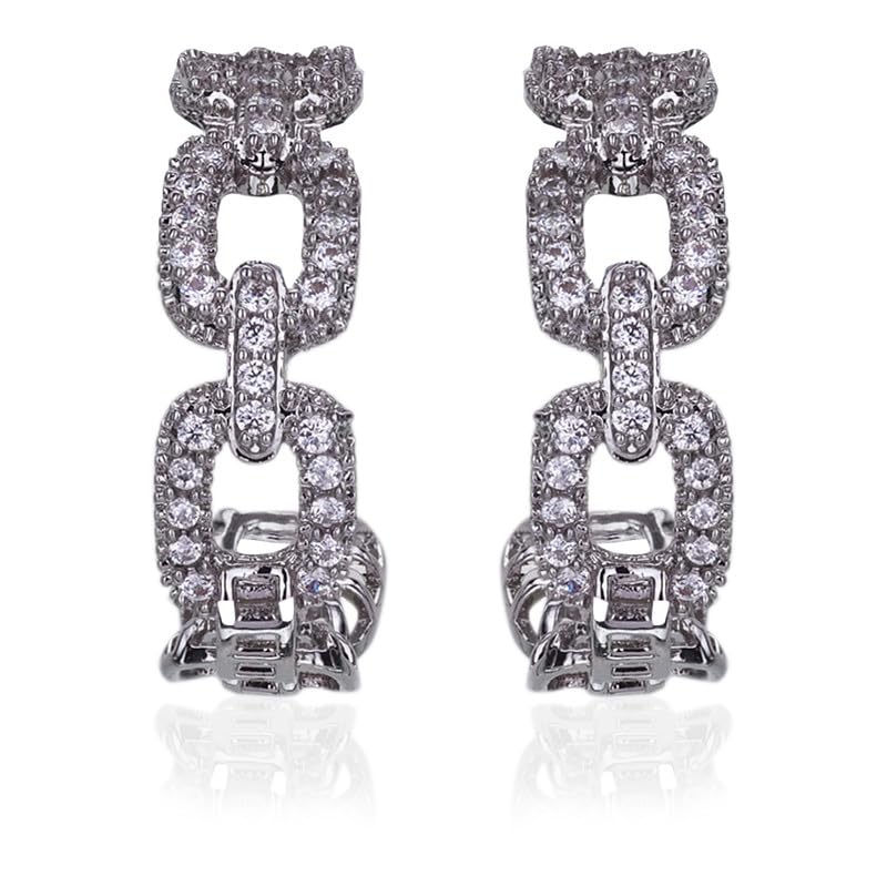 Moonstruck Fashion Jewellery Sparkling Chain Link Hoop Earrings for Women - Elegant Cubic Zirconia Studded Hoops for Party, Wedding, Evening Wear, Chic Accessories