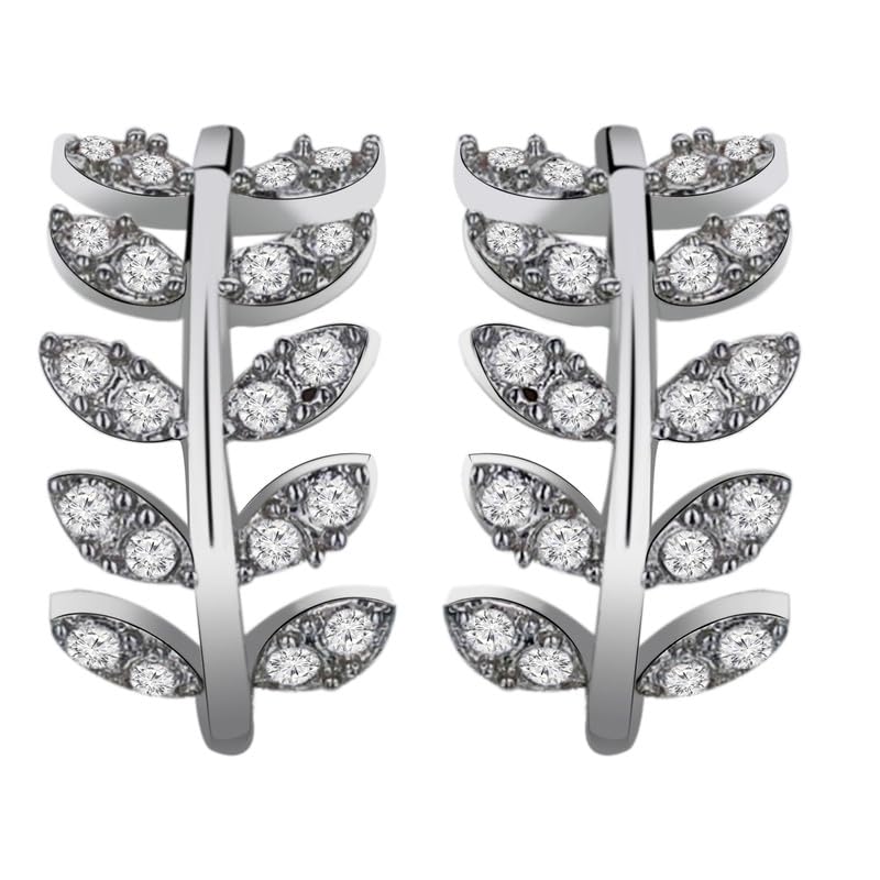 Moonstruck Fashion Jewellery Leaf Huggie Earrings with Cubic Zirconia - Dazzling Small Hoop Earrings for Women, Ideal Gift for Birthdays, Weddings, Anniversaries