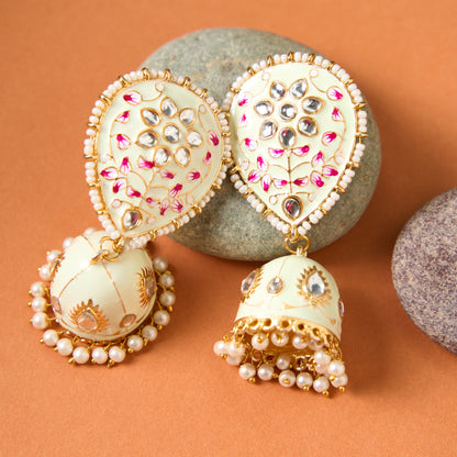 Moonstruck Traditional Indian Gold/Golden Jhumka/Jhumki Earrings With Pearls For Women (Light Green Enamel) - www.MoonstruckINC.com