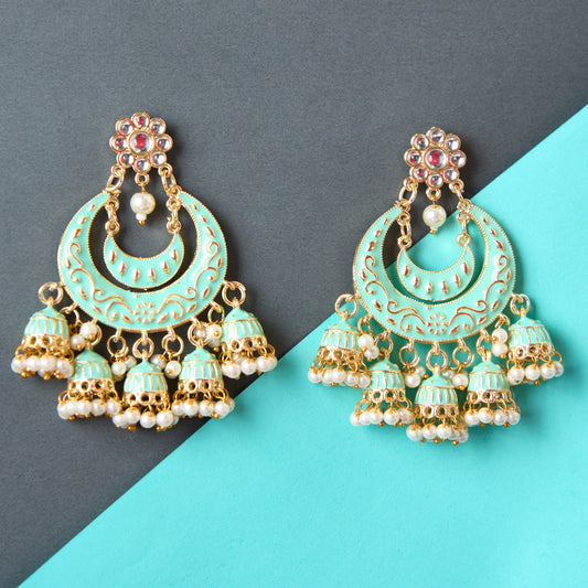 Moonstruck Golden/Gold Chandbali/Bali Dangle Earrings with Kundan,Meenakari & Pearls - Elevate Your Ethnic Indian Glamour look for Women & Girls - www.MoonstruckINC.com