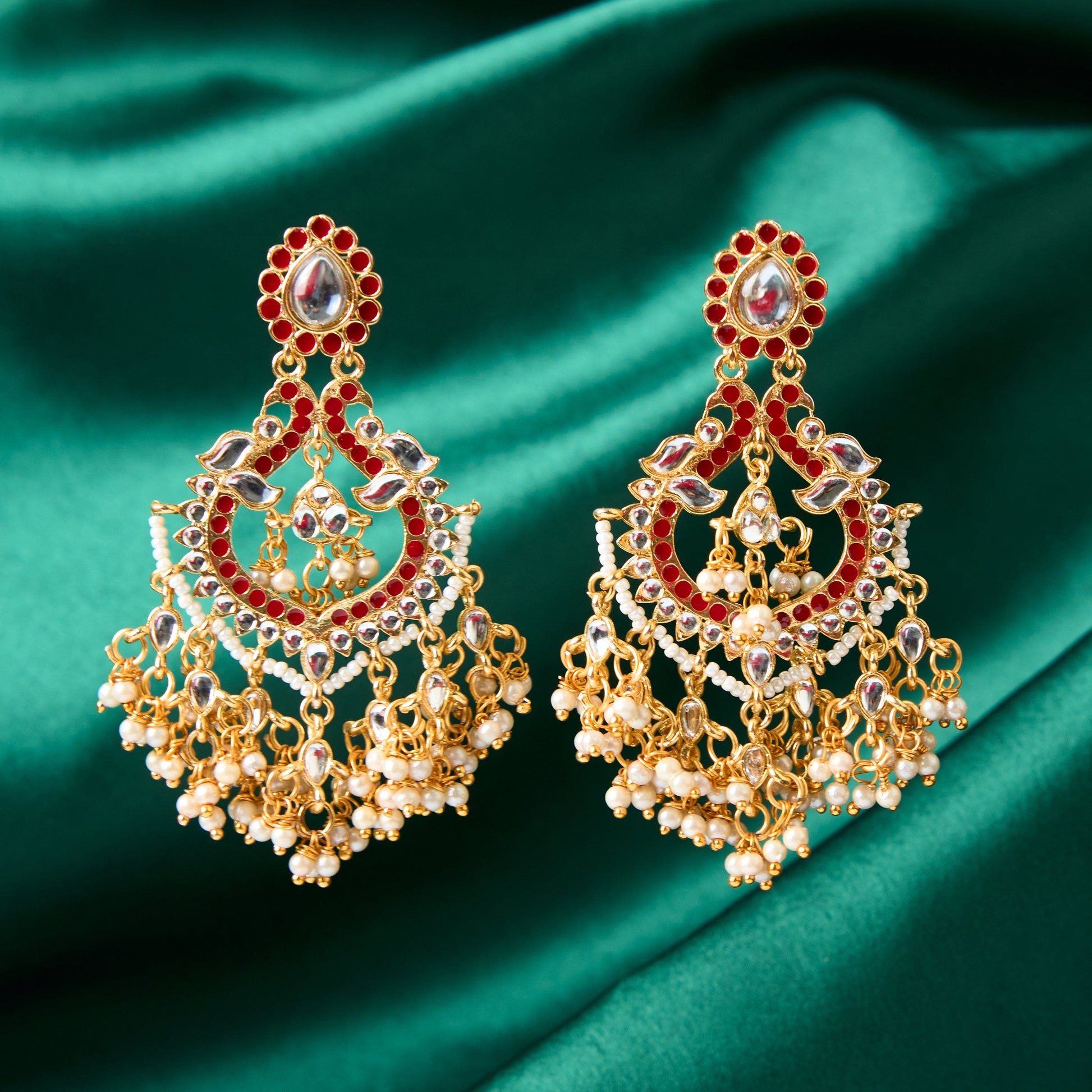 Moonstruck Golden/Gold Chandbali/Bali Dangle Earrings with Kundan & Pearls - Elevate Your Ethnic Indian Glamour look for Women & Girls - www.MoonstruckINC.com