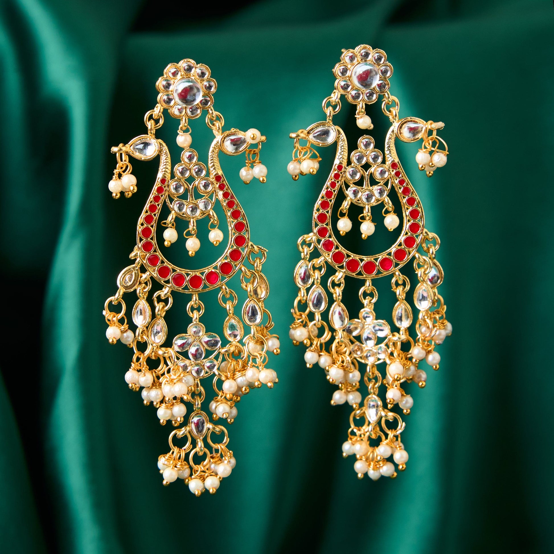 Moonstruck Golden/Gold Chandbali/Bali Dangle Earrings with Kundan & Pearls - Elevate Your Ethnic Indian Glamour look for Women & Girls - www.MoonstruckINC.com