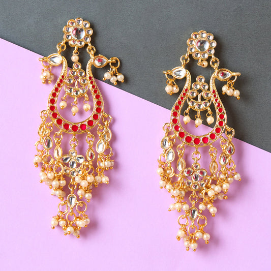 Moonstruck Golden/Gold Chandbali/Bali Dangle Earrings with Kundan & Pearls - Elevate Your Ethnic Indian Glamour look for Women & Girls - www.MoonstruckINC.com