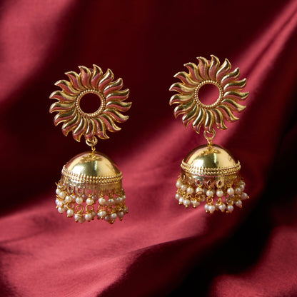 Moonstruck Traditional Indian Golden Sun Jhumka/Jhumki Earrings With Pearls for Women (Gold) - www.MoonstruckINC.com