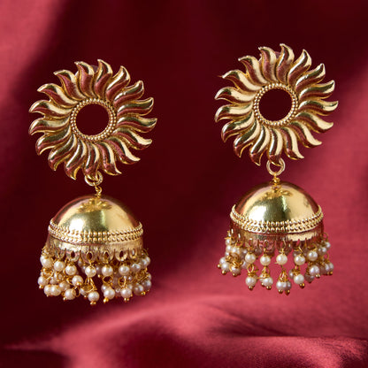 Moonstruck Traditional Indian Golden Sun Jhumka/Jhumki Earrings With Pearls for Women (Gold) - www.MoonstruckINC.com