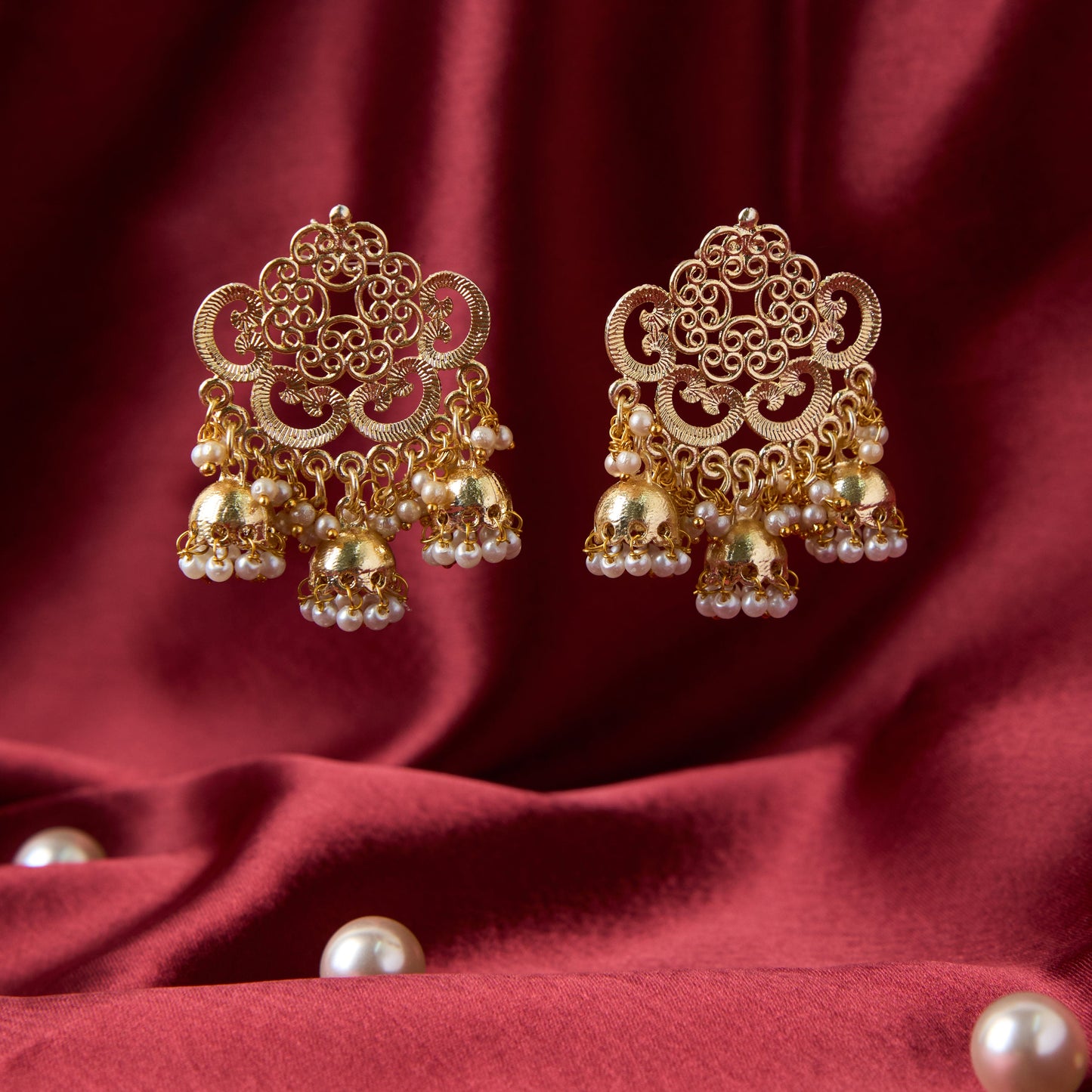 Moonstruck Traditional Indian Gold/Golden Jhumka/Jhumki Earrings With Pearls For Women - www.MoonstruckINC.com