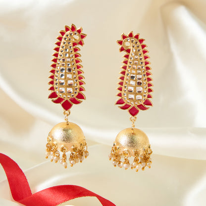Moonstruck Traditional Inidian Golden Paisley Jhumka/Jhumki Earrings With Pearls for Women (Pink) - www.MoonstruckINC.com