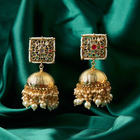 Moonstruck Traditional Indian Dome Shaped Golden Jhumka/Jhumki Earrings with Pearls for Women (Gold) - www.MoonstruckINC.com
