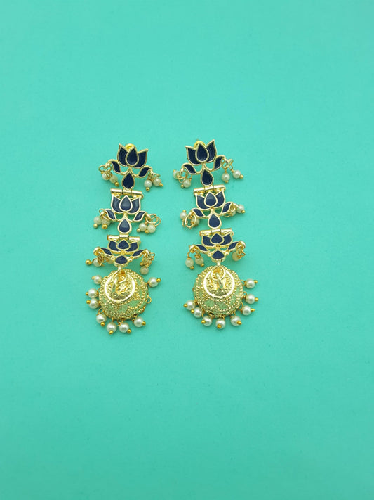 Moonstruck Traditional Indian Lightweight Golden Dome-Shaped Meenakari Jhumka Earrings with Off-White Pearls for Women – Green Ethnic Jewelry for Weddings, Festivals, Parties