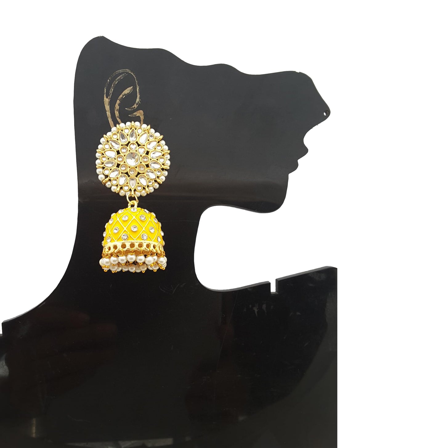 Moonstruck Traditional Indian Golden Dome-Shaped Meenakari Jhumka Earrings with Off-White Pearls for Women – Aqua Blue Ethnic Jewelry for Weddings, Festivals, Parties - www.MoonstruckINC.com