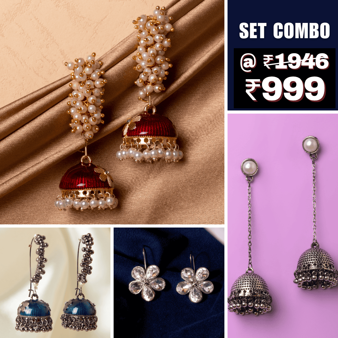 Buy 4 Best-Selling Traditional Earrings in 1 Set Combo Online For Flat ₹999! - Moonstruck Costume Jewellery - www.MoonstruckINC.com