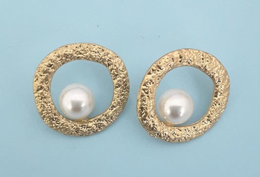 Moonstruck Textured Gold/Golden Pearl Stud Earrings for Women - www.MoonstruckINC.com