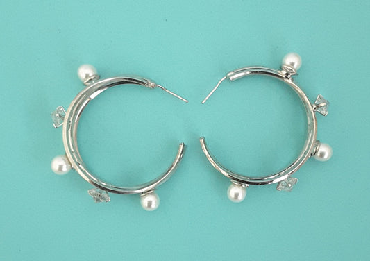 Moonstruck Pearl and Diamond Silver Hoop Earrings for Women - www.MoonstruckINC.com