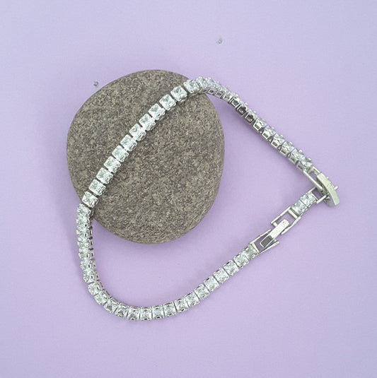 Moonstruck AD Stone American Diamond Studded Tennis Bracelet For Women & Girls (Silver) - www.MoonstruckINC.com