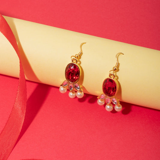Moonstruck Pearl Drop Dangler Earring For Women Girls (Red) - www.MoonstruckINC.com