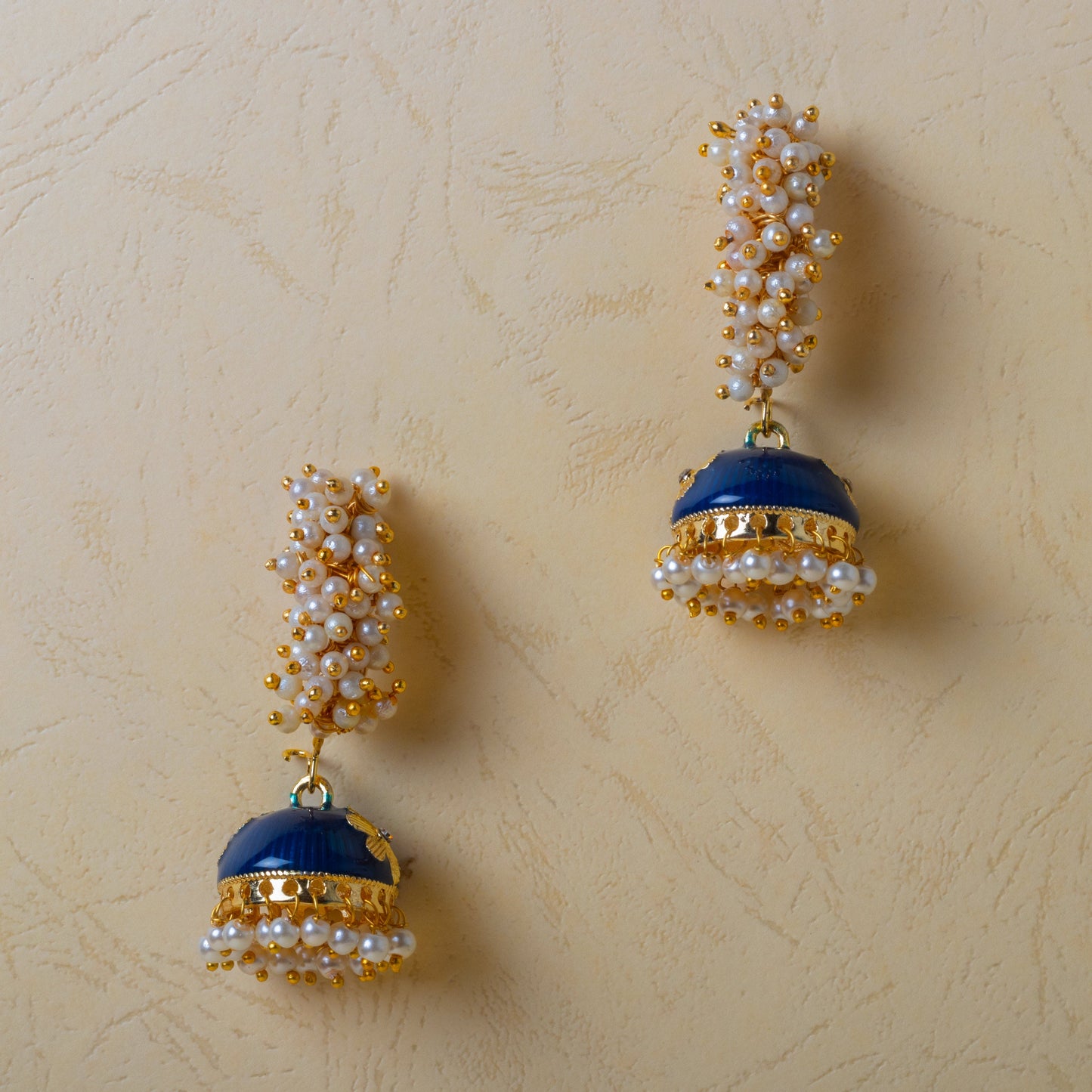 Moonstruck Gold Pearl Hoop Jhumki Fashion Earrings For Women (Blue) - www.MoonstruckINC.com