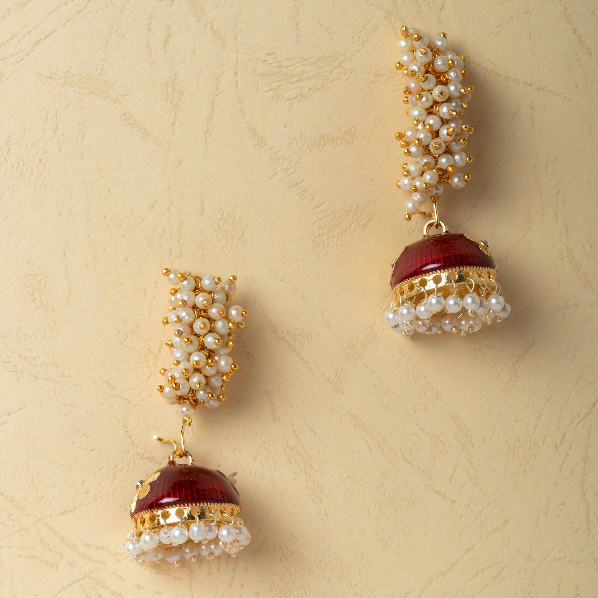 MoonStruck Red Non-Precious Metal and Pearl Jhumki Earrings for Women - www.MoonstruckINC.com