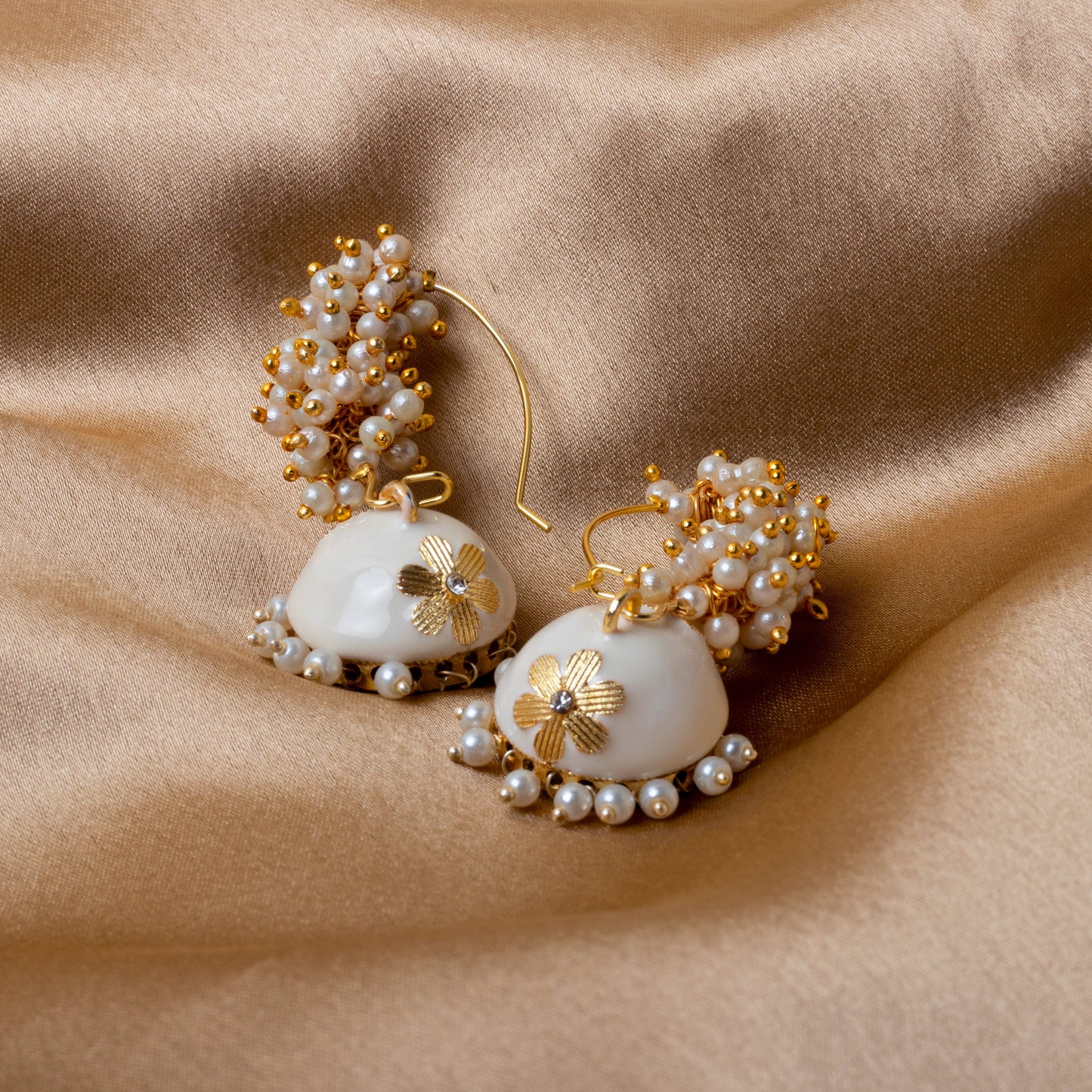 Moonstruck Gold Pearl Hoop Jhumki Fashion Earrings For Women (White) - www.MoonstruckINC.com