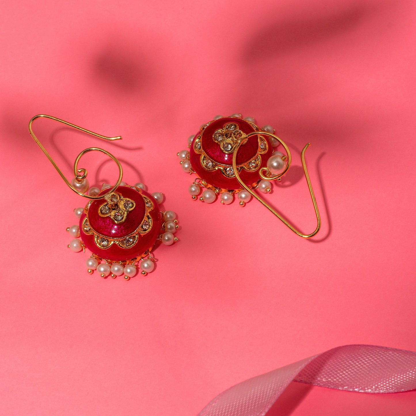 Moonstruck Pearl Pink Drop Dangler Traditional Ethnic Wear Jhumki Earring for Women - www.MoonstruckINC.com