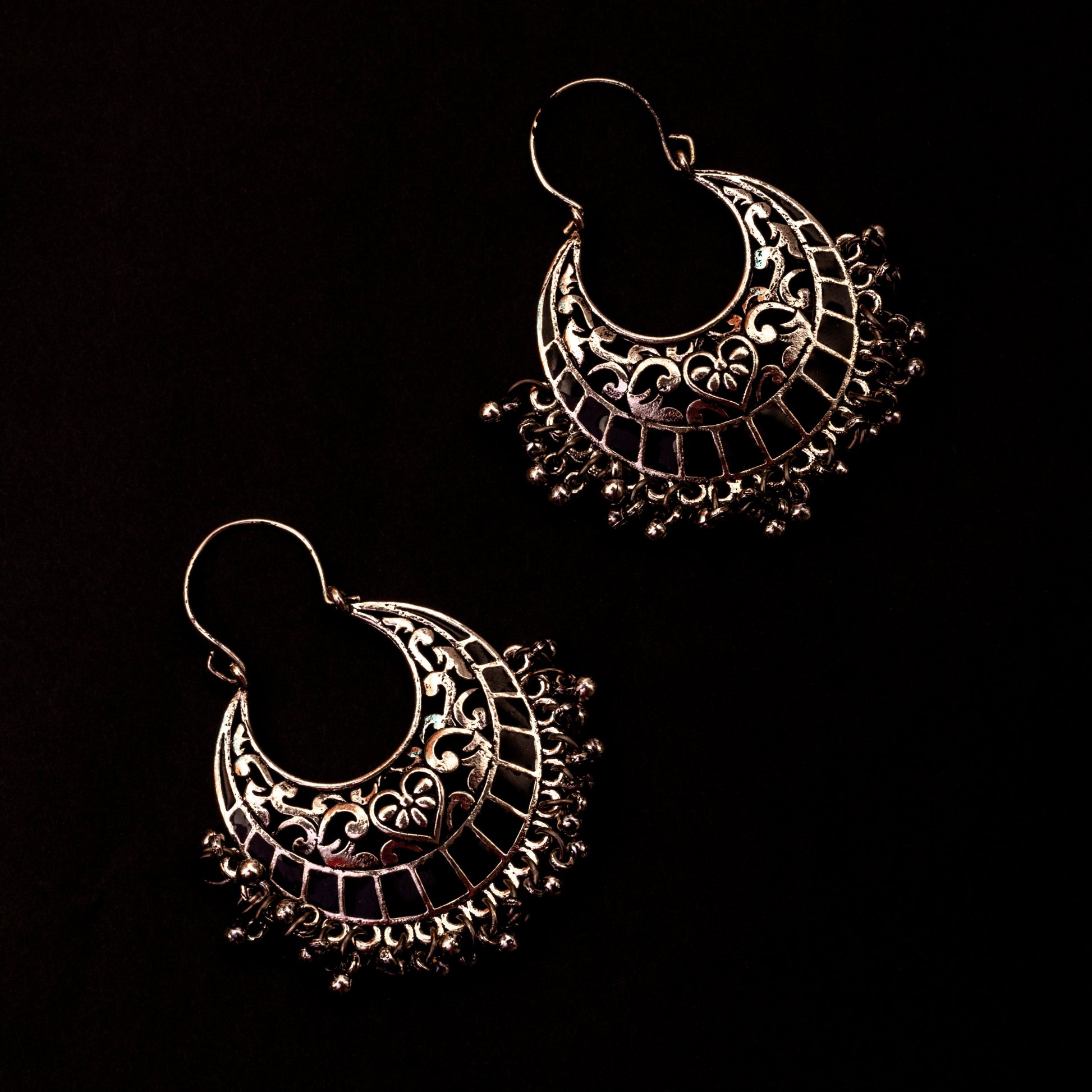 Moonstruck Traditional Indian Oxidised Chandbali Hoop Earrings for Women (Black) - www.MoonstruckINC.com