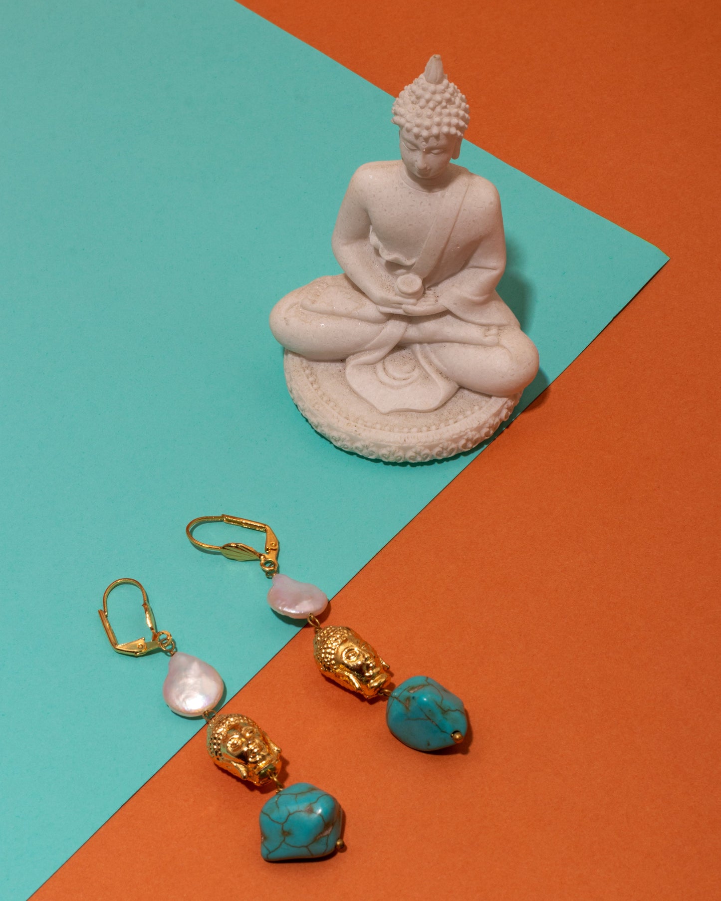 Moonstruck Pearl and Turqoise Buddha Earrings for Women - www.MoonstruckINC.com