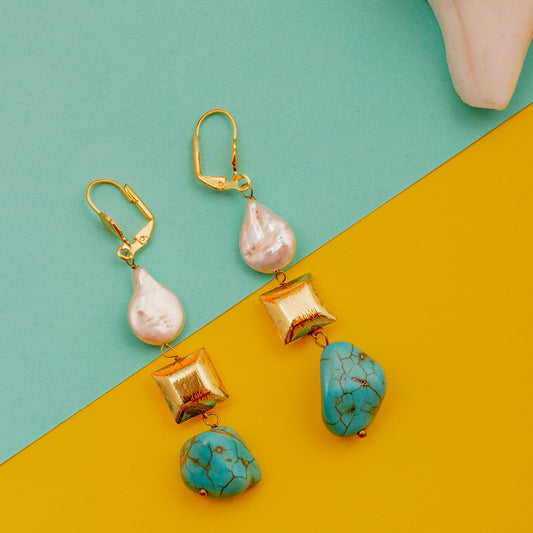 Moonstruck Turquoise and Pearl earrings for Women - www.MoonstruckINC.com
