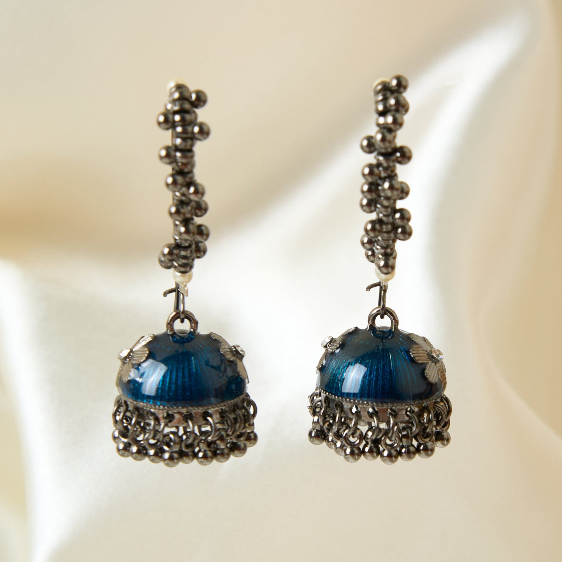 Moonstruck Gold Pearl Hoop Jhumki Fashion Earrings For Women (Blue) - www.MoonstruckINC.com