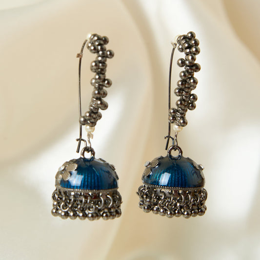 Moonstruck Gold Pearl Hoop Jhumki Fashion Earrings For Women (Blue) - www.MoonstruckINC.com