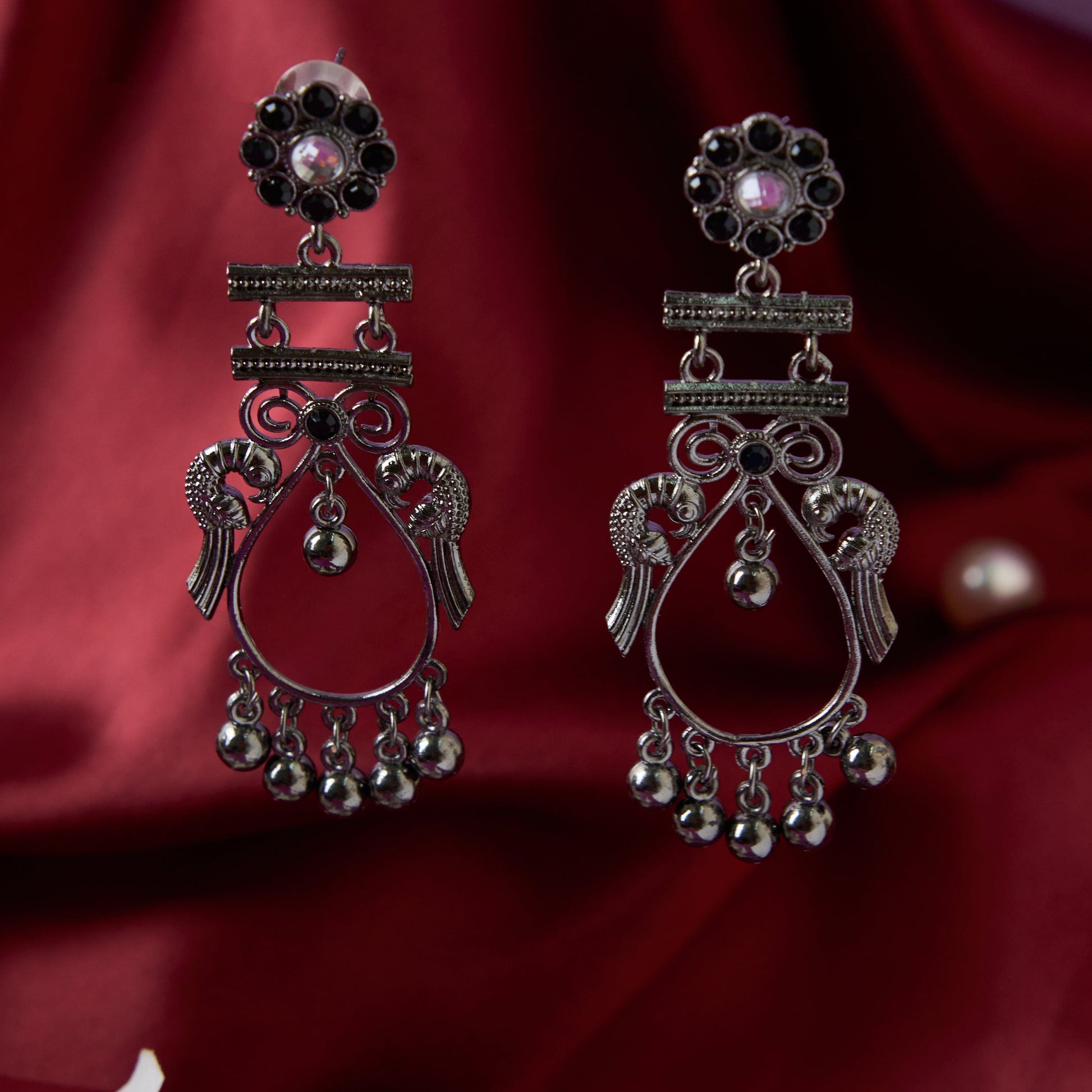 Moonstruck Oxidised Traditional Ethnic Earrings For Women (Black) - www.MoonstruckINC.com