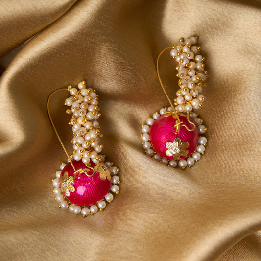 Moonstruck Gold Pearl Hoop Jhumki Fashion Earrings For Women (Pink) - www.MoonstruckINC.com