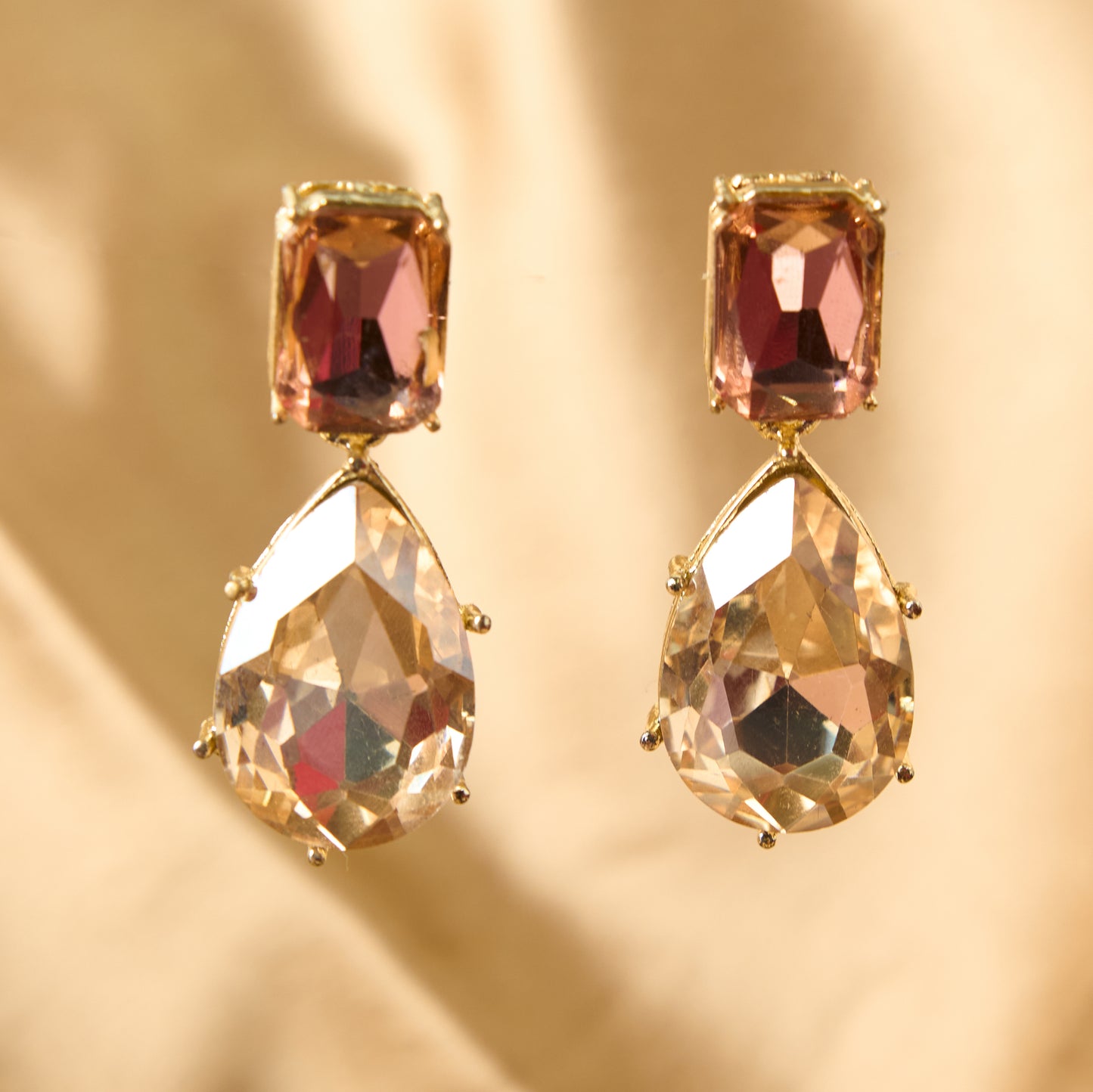 Moonstruck Dangle Drop Stone Earrings (Pink & Gold) - www.MoonstruckINC.com