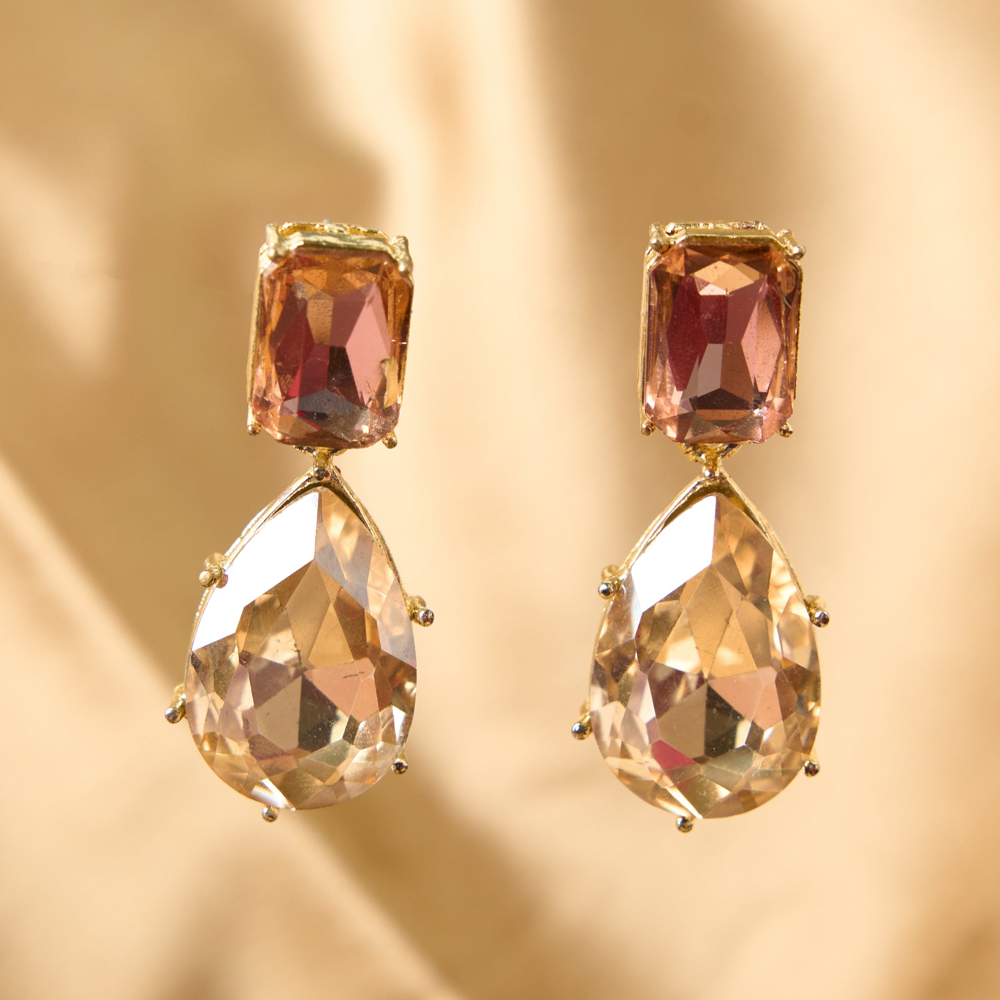 Moonstruck Dangle Drop Stone Earrings (Pink & Gold) - www.MoonstruckINC.com