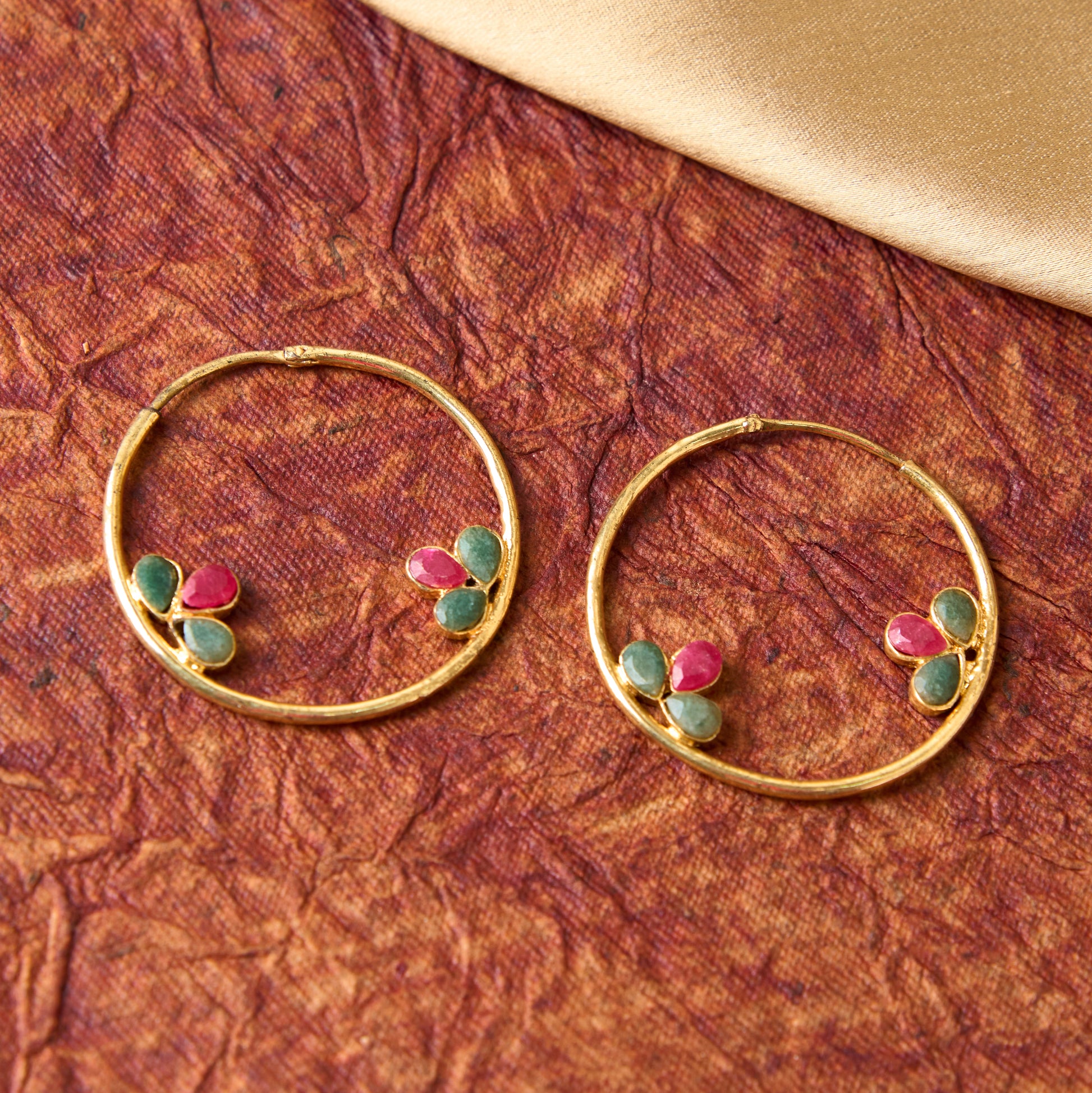 Moonstruck Indo-western Hoop Earrings for Women (Green,Pink) - www.MoonstruckINC.com
