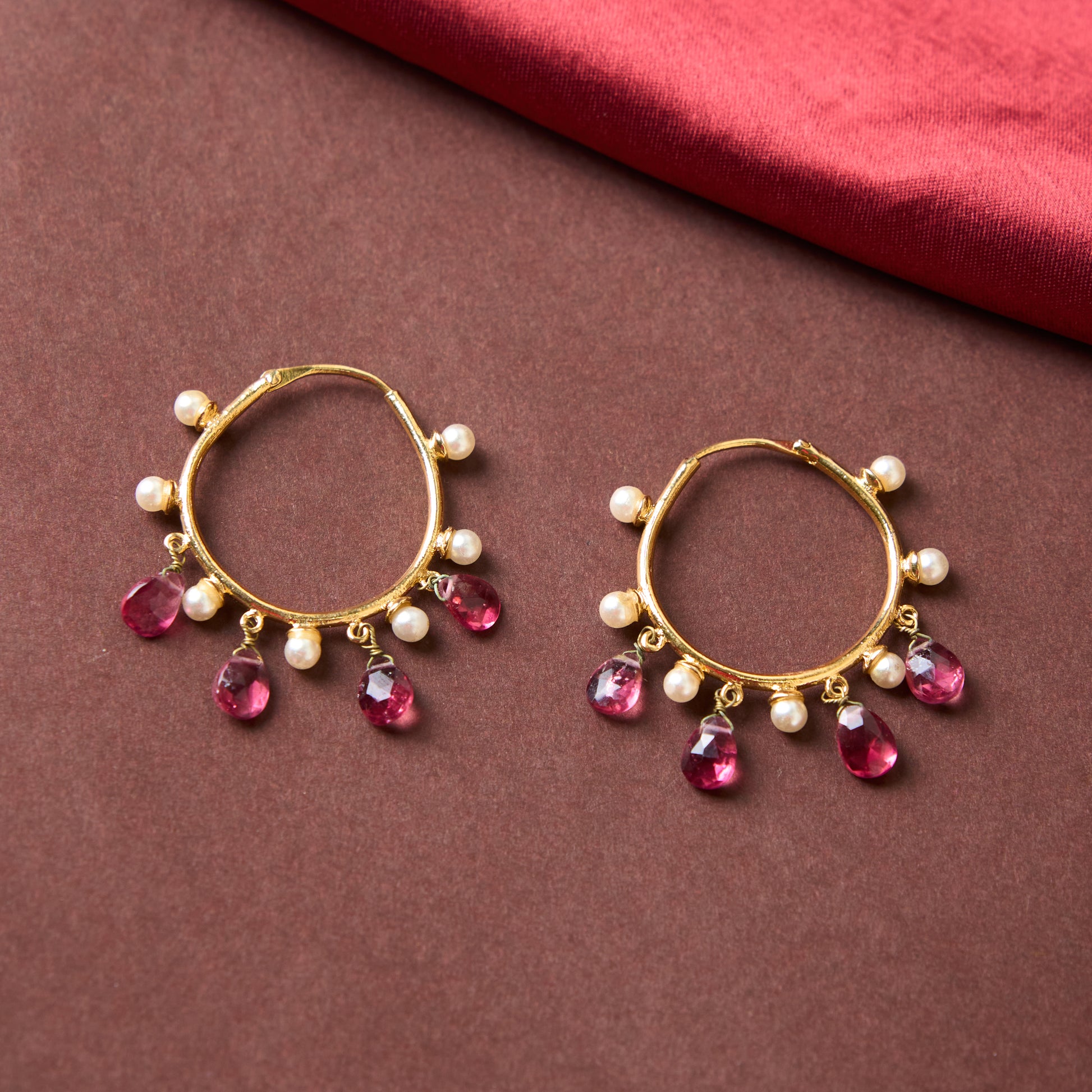 Moonstruck Gold Plated Hoop Earrings With Pearls for Women (Pink) - www.MoonstruckINC.com