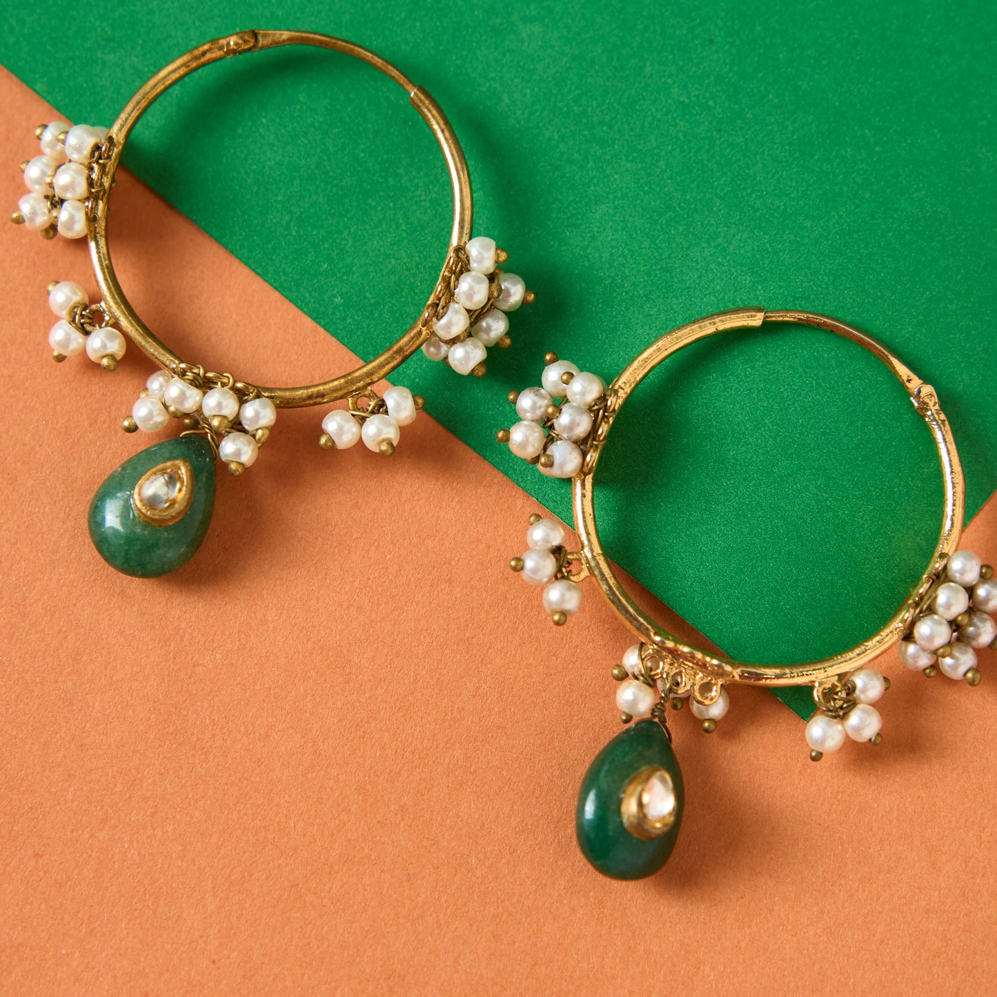 Moonstruck Traditional Hoop Earrings With Pearls for Women (Green) - www.MoonstruckINC.com