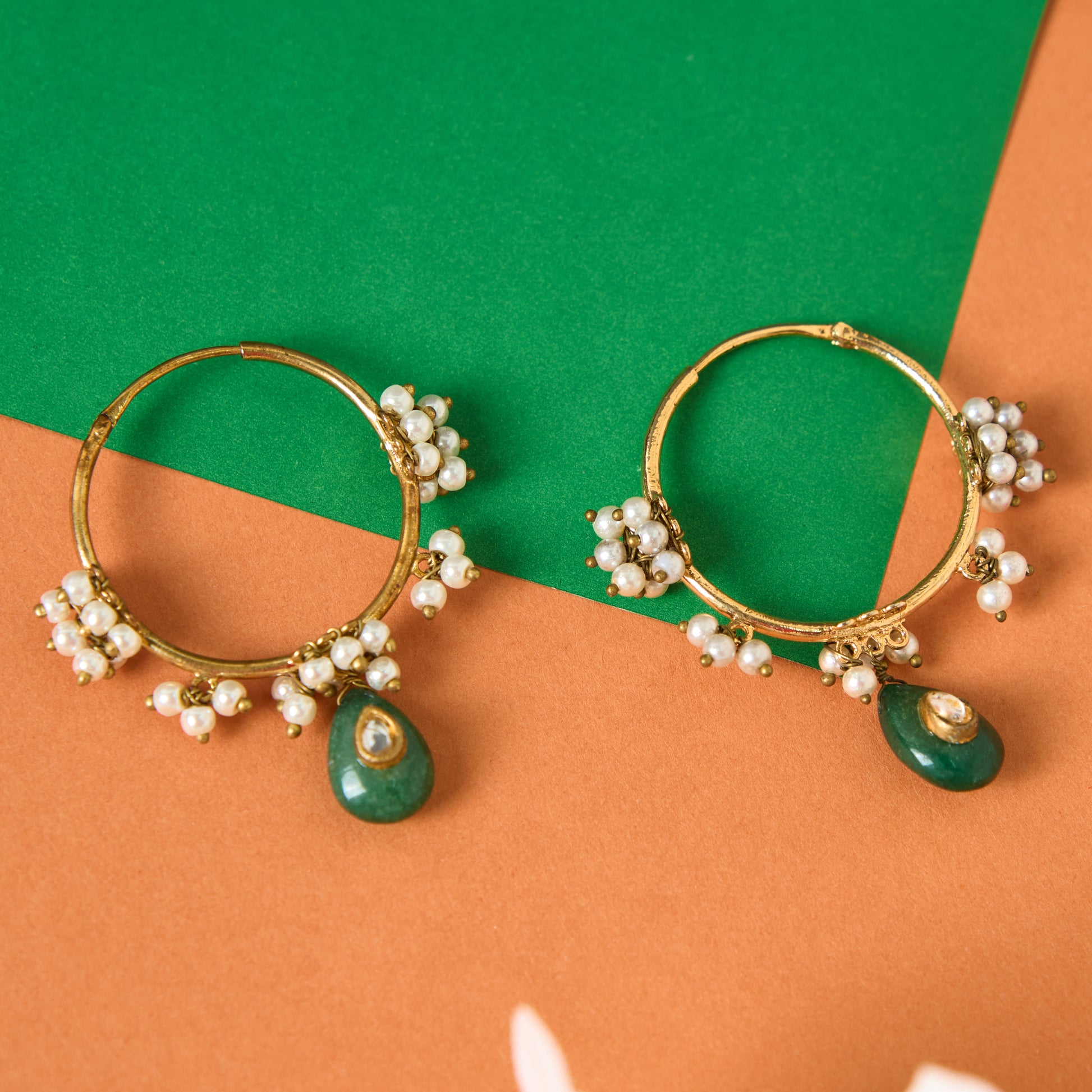 Moonstruck Traditional Hoop Earrings With Pearls for Women (Green) - www.MoonstruckINC.com