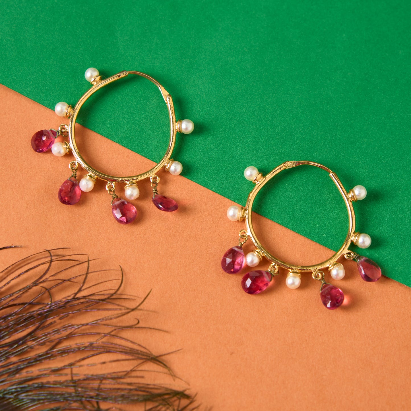 Moonstruck Gold Plated Hoop Earrings With Pearls for Women (Pink) - www.MoonstruckINC.com