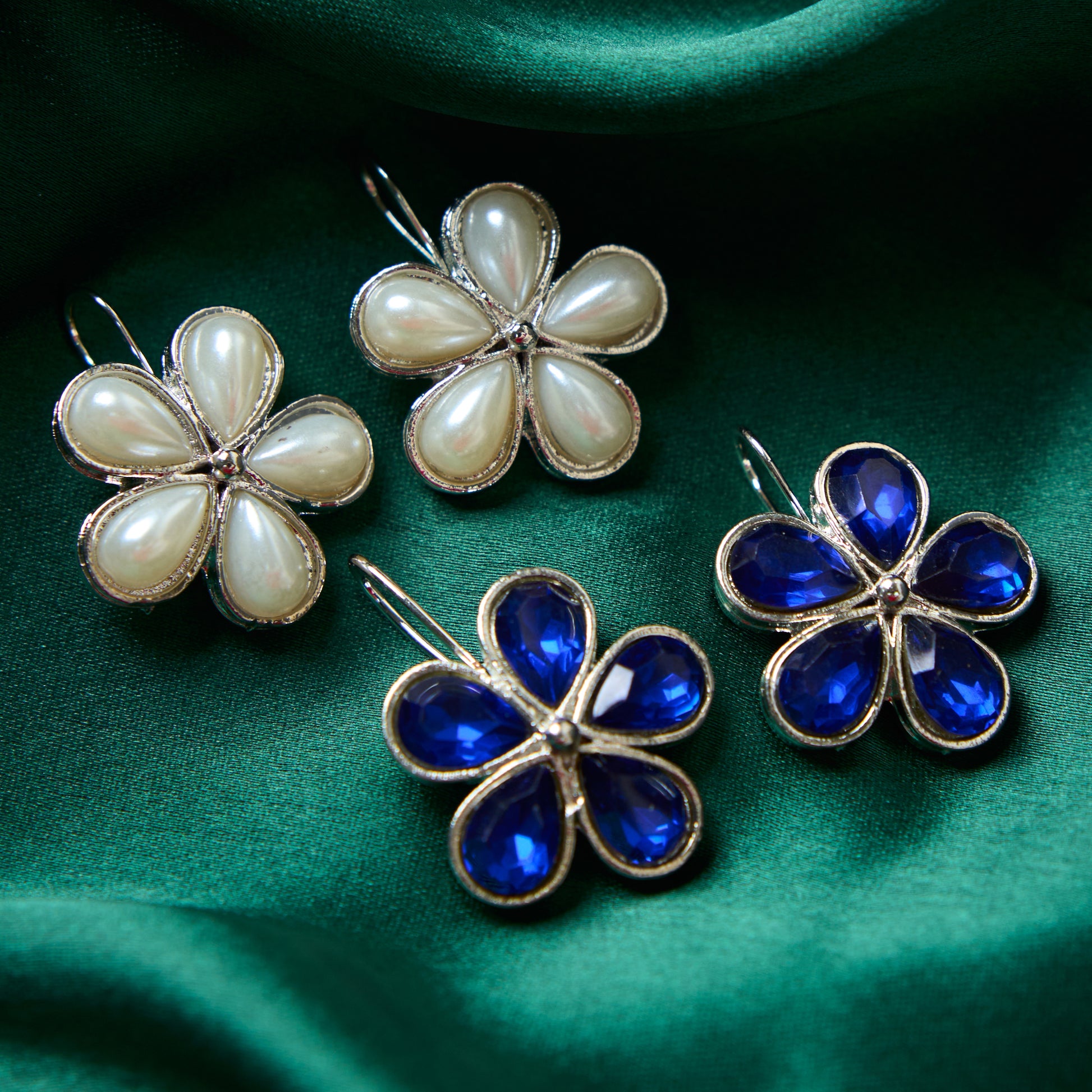 Moonstruck Combo flower hook earrings (Pearl & Blue) - www.MoonstruckINC.com