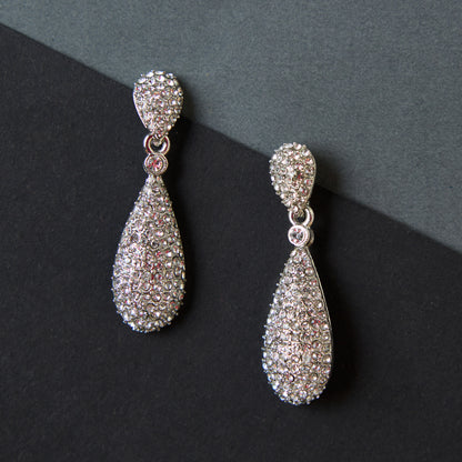 Moonstruck Diamond Dangle Drop Earrings for Girls Stylish (Silver) - www.MoonstruckINC.com