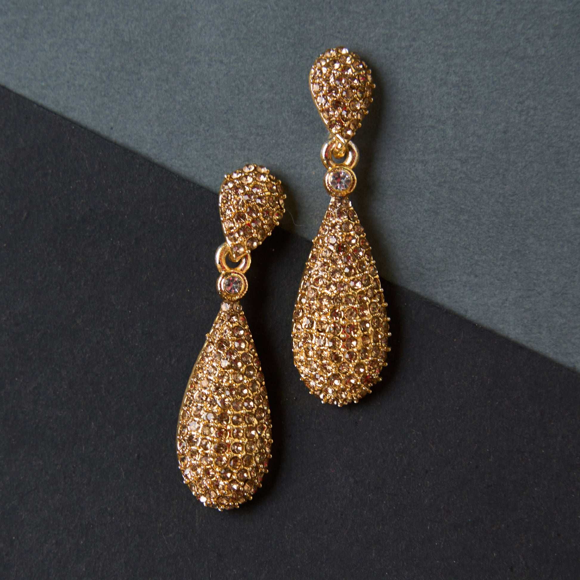 Moonstruck Champagne Diamond Golden Dangle Drop Earrings For Women Stylish - www.MoonstruckINC.com