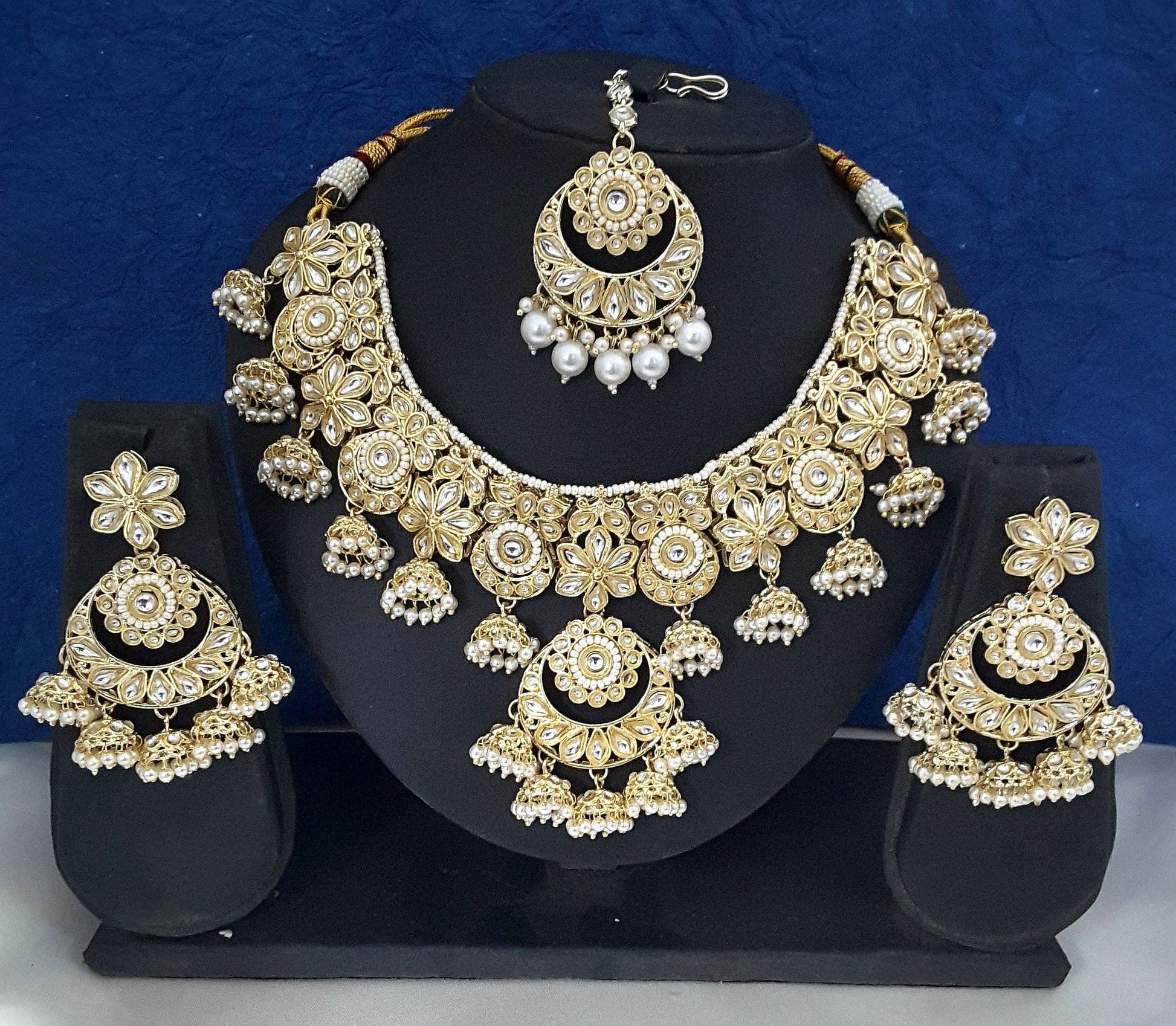Moonstruck Traditional Indian White Kundan and Pearls Choker Necklace Earring Set with Maang Tikka for Women(White) - www.MoonstruckINC.com