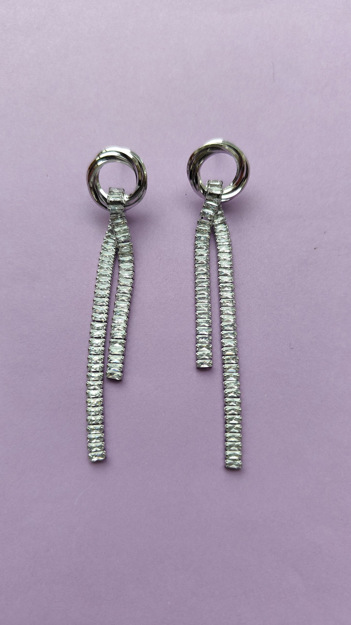 Moonstruck Fashion Jewellery Glamorous Cubic Zirconia Knot Dangle Baguettes Earrings for Women - Elegant Drop Jewelry for Party, Wedding, Evening Wear, Statement Accessories