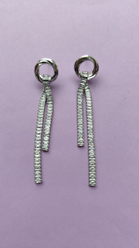 Moonstruck Fashion Jewellery Glamorous Cubic Zirconia Knot Dangle Baguettes Earrings for Women - Elegant Drop Jewelry for Party, Wedding, Evening Wear, Statement Accessories