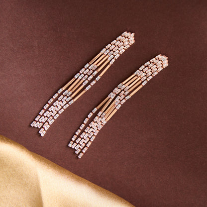 Moonstruck Long Chandeliar Statement Lightweight Tassel Dangle Earrings with Rhinestone Cubic Zirconia (Rose Gold) - www.MoonstruckINC.com