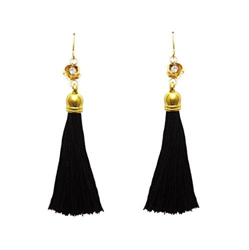 Moonstruck Gold Plated Black Thread Long Tassel Earring for Women & Girls (Black) - www.MoonstruckINC.com