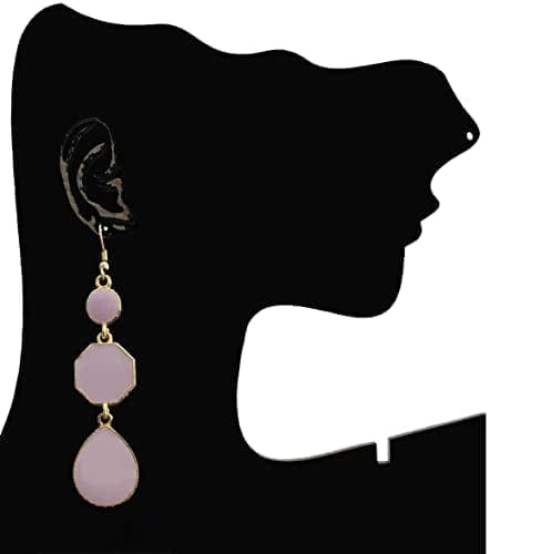 Moonstruck Alloy Metal and Agate Dangle Drop Earrings for Women, Light Pink - www.MoonstruckINC.com